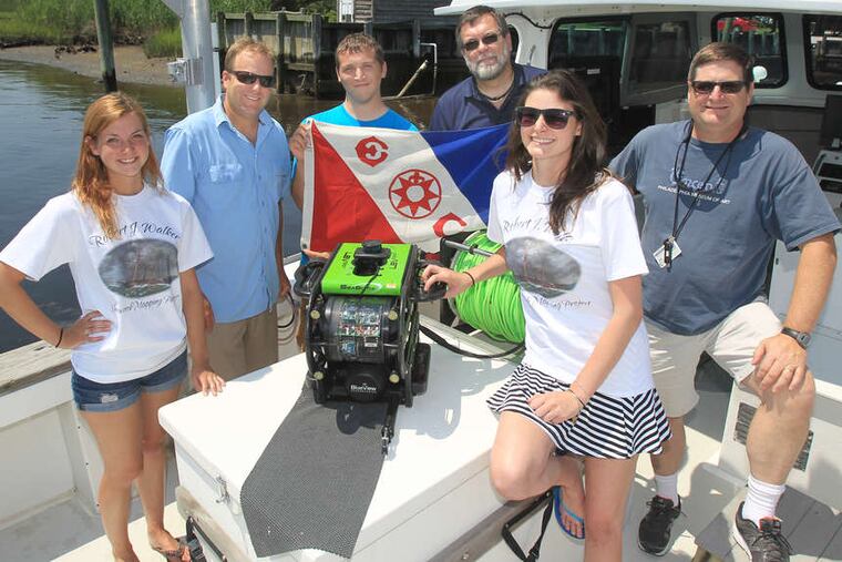Researchers mapping the wreck of the Robert J. Walker include (from left) Jamie Taylor, Steve Evert, Walter Poff, Stephen Nagiewicz, Chelsea Shields, and Peter Straub. The wreck was positively identified last year and listed this year on the National Register of Historic Places.