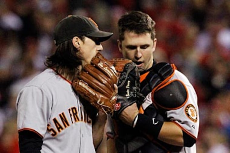 Tim Lincecum allowed three runs off six hits in seven innings of work during Game 1 of the NLCS. (Michael Bryant/Staff Photographer)