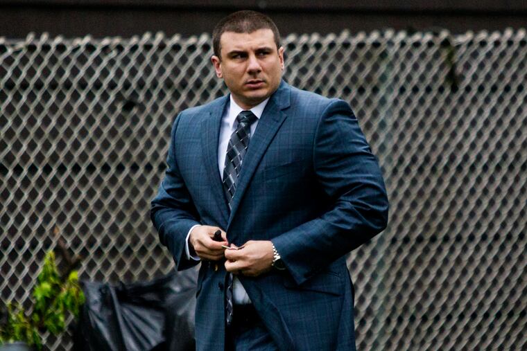 New York City police officer Daniel Pantaleo leaves his house Monday, May 13, 2019, in Staten Island, N.Y. A long-delayed disciplinary trial began Monday for Pantaleo, accused of using a banned chokehold in the July 2014 death of Eric Garner.