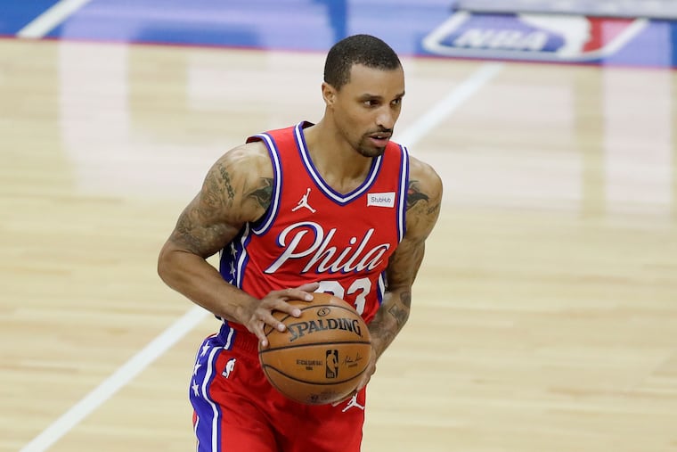Sixers guard George Hill in action against the Oklahoma City Thunder.