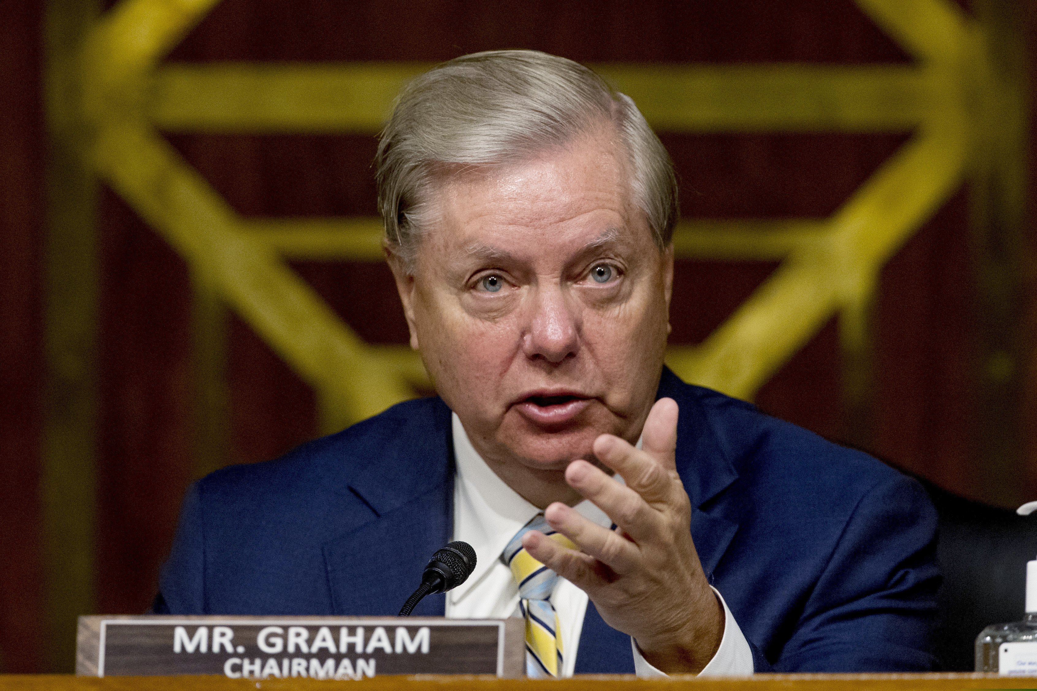 Chairman Sen. Lindsey Graham, R-S.C., speaks during a Senate Judiciary Committee hearing on Capitol Hill in Washington. Hearings before the Republican-led Senate Judiciary Committee will begin Monday, Oct. 12, for President Donald Trump’s Supreme Court nominee Judge Amy Coney Barrett.