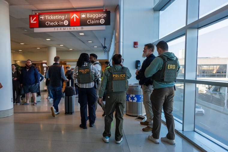 ICE, Enforcement and Removal Operations and Homeland Security at Philadelphia International Airport, Terminal D/E TSA screen area on Tuesday, March 24, 2026.