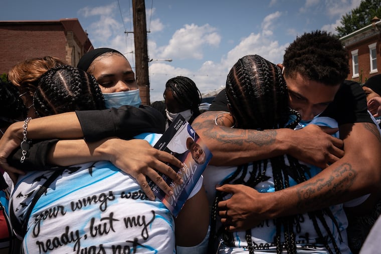Friends and family at the memorial service for Tommie Frazier III at Mt. Calvary Family Worship Center in Southwest Philadelphia, July 30, 2021.