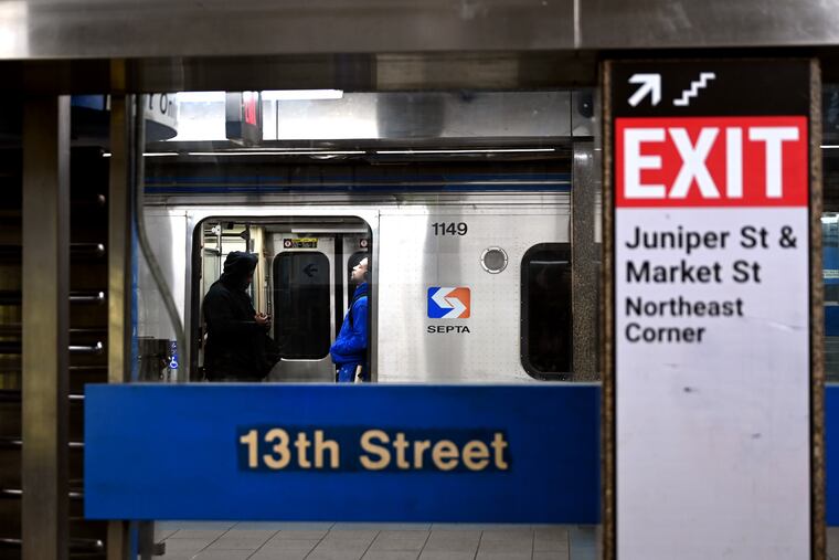 A SEPTA Market-Frankford train in the subway under the 1200 block of Market Street.