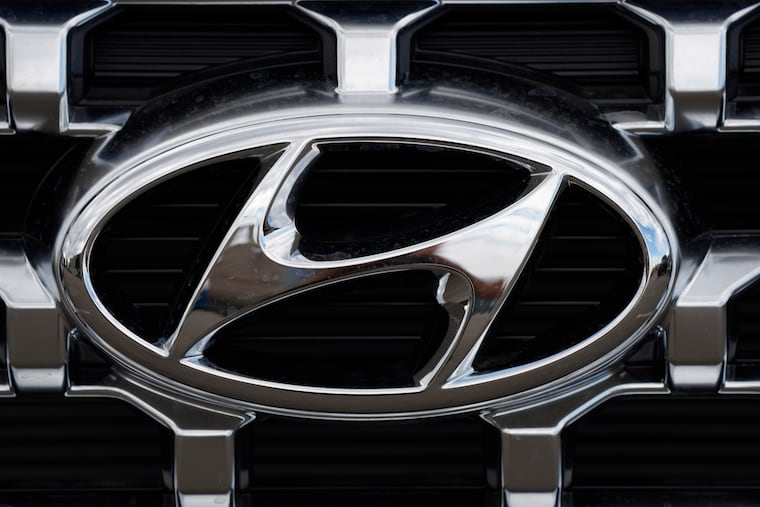 The Hyundai company logo is displayed in 2021 in Littleton, Colo.
