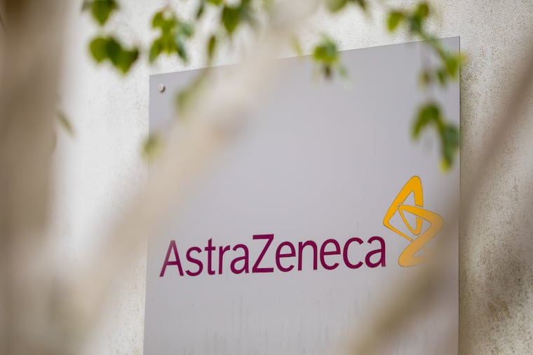 A sign featuring the AstraZeneca Plc logo stands at the company's DaVinci building at the Melbourn Science Park in Cambridge, U.K., in 2020. AstraZeneca is one of three companies that have agreed to cap prices in the U.S. for the asthma inhalers they make.