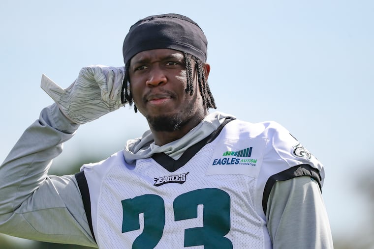 Eagles’ safety Jaquiski Tartt during training camp at the NovaCare Complex.
