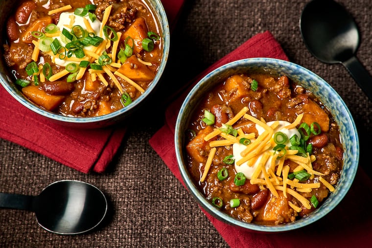 Sweet Potato and Ground Beef Chili. MUST CREDIT: Peggy Cormary for The Washington Post
