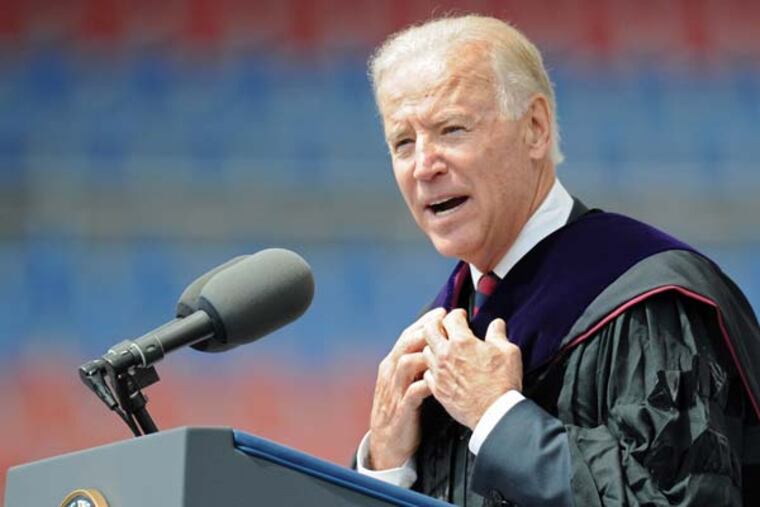 Vice President Joe Biden speaks at the University of Pennsylvania commencement exercises May 13, 2013. ( CLEM MURRAY / Staff Photographer )