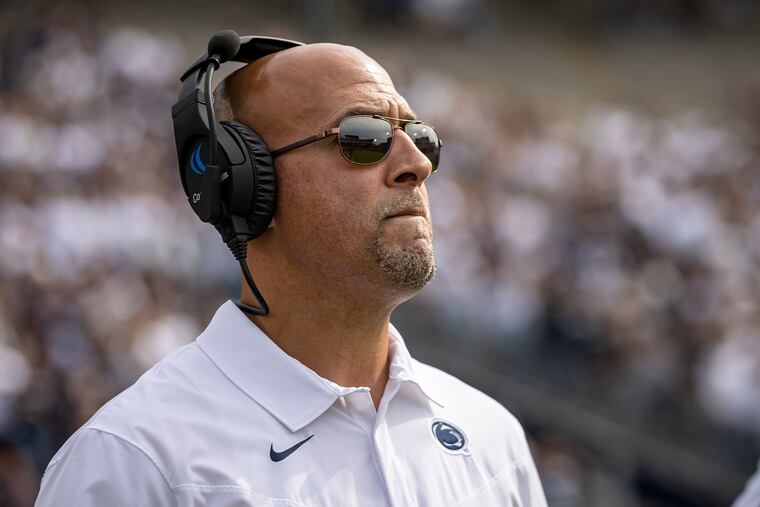 Head coach James Franklin of the Penn State Nittany Lions looks on during the second half of the game against the Villanova Wildcats at Beaver Stadium on September 25, 2021 in State College, Pennsylvania. (Scott Taetsch/Getty Images/TNS)