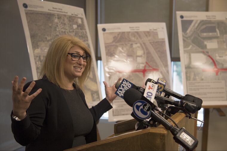 Kate Gibbs, Freeholder Director, announces traffic relief plans, outlining top priorities and concessions gained from Amazon, during a press conference at the Burlington County Freeholder's Office in Mount Holly.