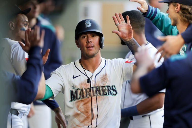 Seattle Mariners' Dylan Moore, 33, is a .206 career hitter with 63 homers and a .693 OPS in 689 major league games.