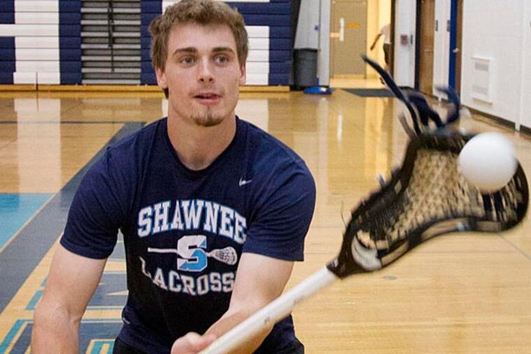 Shawnee senior Jake Dean during boys lacrosse practice indoors Tuesday, May 28, 2013. (David M. Warren/Staff Photographer )