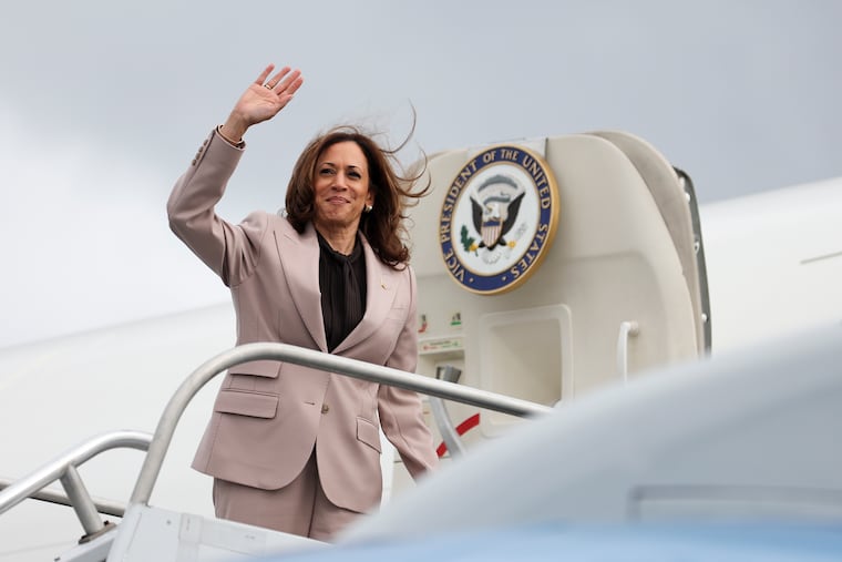 Vice President Kamala Harris boards Air Force Two in Philadelphia on Sept. 17.