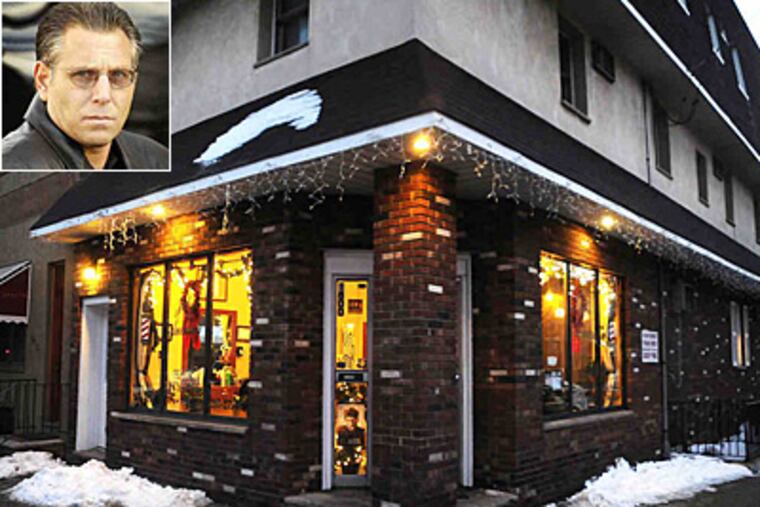 Police say that three men unknowingly robbed the wife of reputed mobster Anthony Staino (inset) at her South Philly hair salon. (SARAH J. GLOVER / Staff photographer)