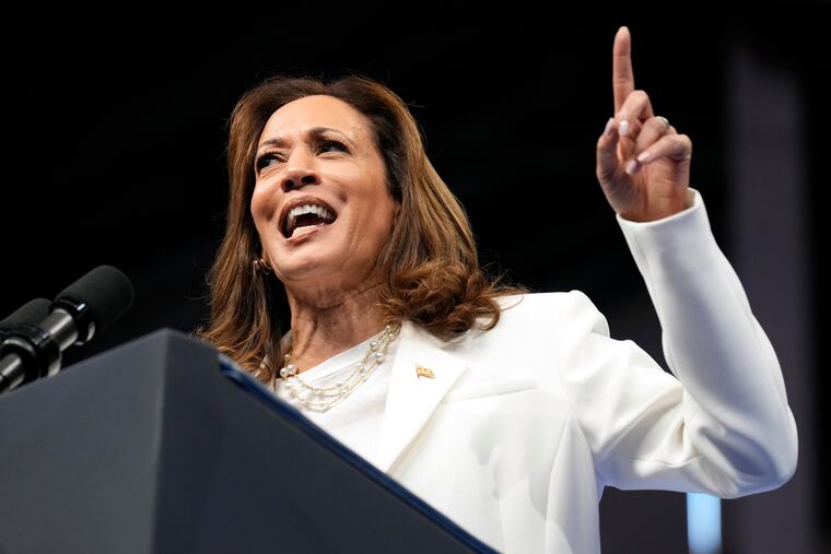 Democratic presidential nominee Vice President Kamala Harris speaks at a campaign rally in Savannah, Ga., Thursday, Aug. 29, 2024.