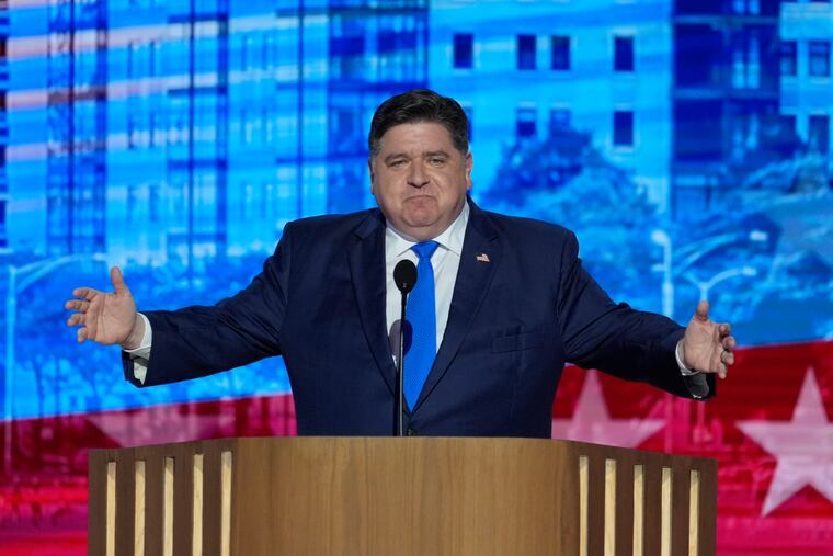 Illinois Gov. JB Pritzker speaking during the Democratic National Convention. Pritzker pushed to provide coverage of the weight-loss drugs for public employees.