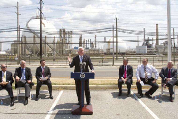 Gov. Tom Corbett speaks at Braskem America press conference at the former Sunoco plant in Marcus Hook, July 11, 2012. ( DAVID M WARREN / Staff Photographer )