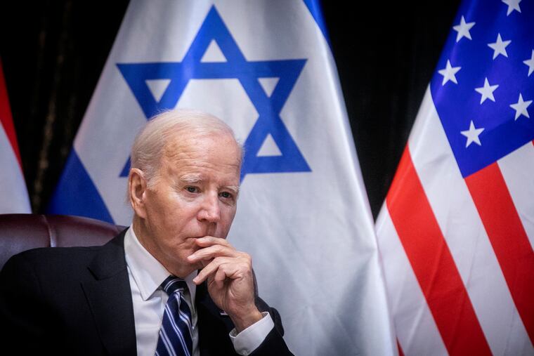 U.S. President Joe Biden pauses during a meeting with Israeli Prime Minister Benjamin Netanyahu to discuss the war between Israel and Hamas, in Tel Aviv, Israel, on Wednesday.