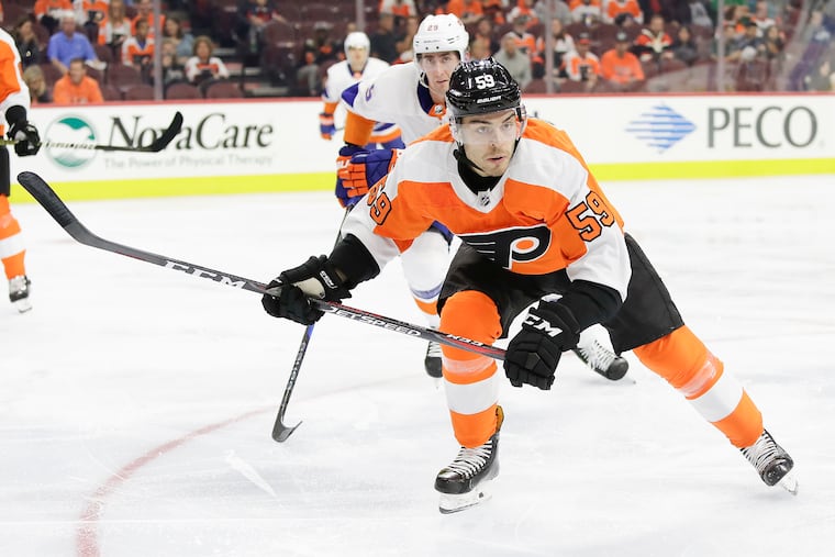 Flyers defenseman Mark Friedman skates against the New York Islanders in a preseason game on Monday, September 17, 2018 in Philadelphia.