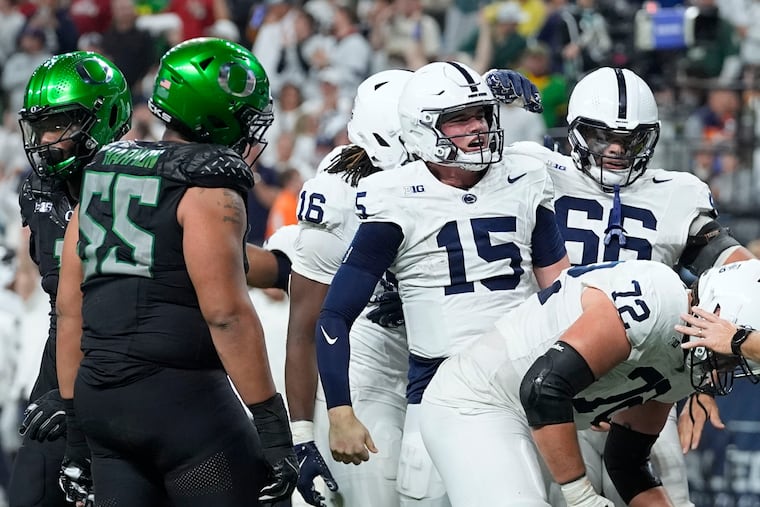 Drew Allar (15) and Penn State get another crack at Oregon, this time in Happy Valley.