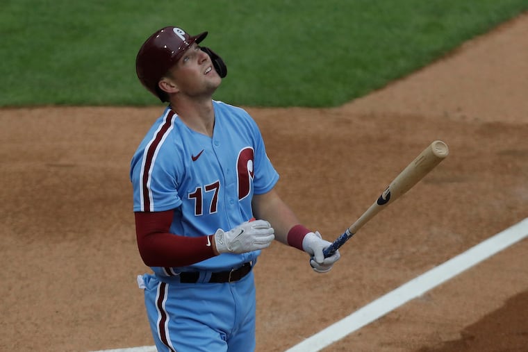 Phillies first baseman Rhys Hoskins is hoping to avoid Tommy John surgery on his injured left elbow.