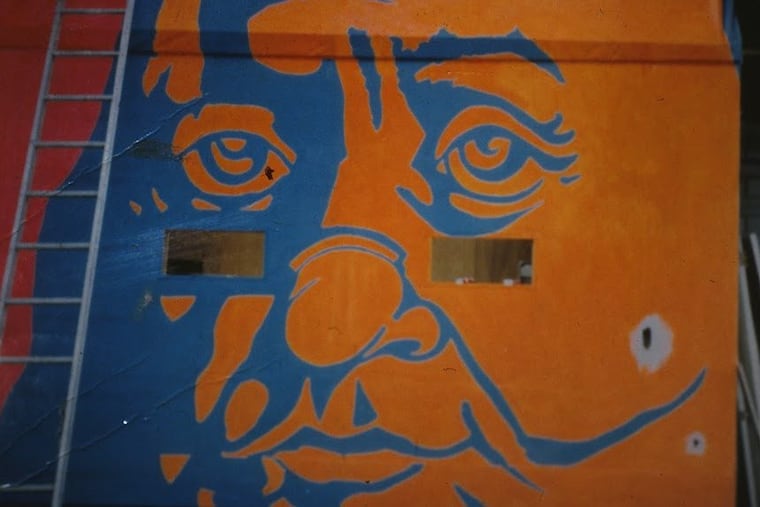 Ben Franklin painted on a wall inside the original Electric Factory.