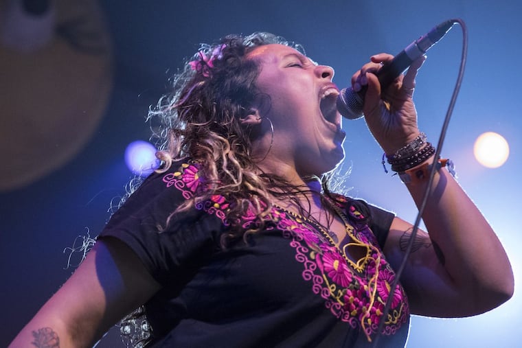Downtown Boys vocalist Victoria Ruiz onstage in the Sonora tent on Day 2 at the Coachella Music and Arts Festival in Indio, Calif., on Saturday, April 15, 2017.