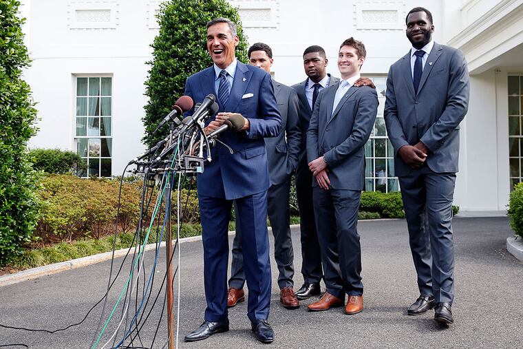 Villanova head coach Jay Wright address the media with players, Josh
Hart, Kris Jenkins, Ryan Arcidiacono and Daniel Ochefu.