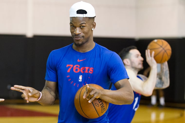 Jimmy Butler before the start of practice on May 11, 2019. The Sixers are preparing for game 7 of the NBA Eastern Conference semifinals against the Raptors at the Scotiabank Arena in Toronto.