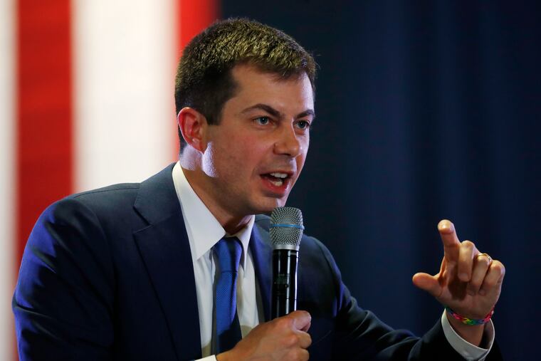 Democratic presidential candidate Pete Buttigieg speaks at a campaign rally late Saturday, Feb. 22, 2020, in Denver.