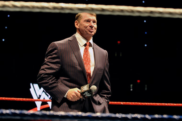 WWE chairman and CEO Vince McMahon speaks to an audience during a WWE fan appreciation event in 2010 in Hartford, Conn.