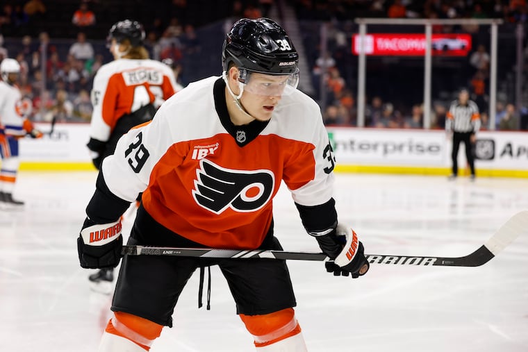 Flyers right wing Matvei Michkov does not have a point and is averaging under 14:30 of ice time per game so far this season.