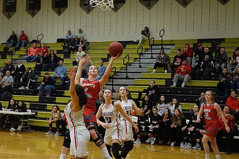 Haddon Township's Lindsey Getzinger goes strong to the basket in the first half of Wednesday's 34-31 loss to Bound Brook in the NJSIAA state Group 1 semifinal.
