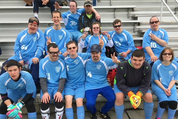 Members of the Delaware County Special Olympics soccer program.