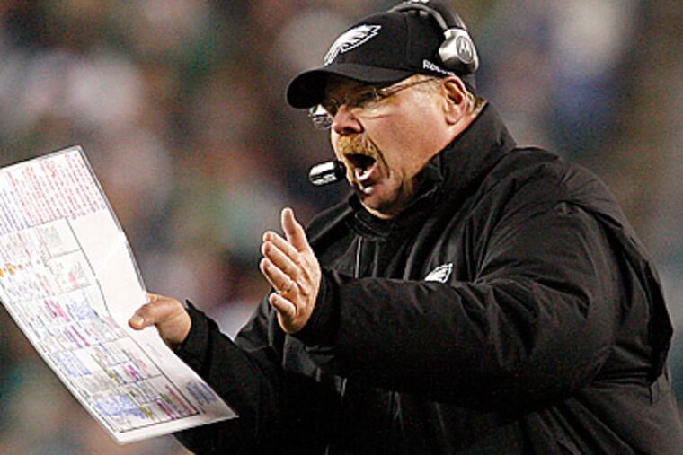 Eagles' head coach Andy Reid calls out plays late in the Eagles win over the Texans. (David Maialetti/ Staff Photographer)