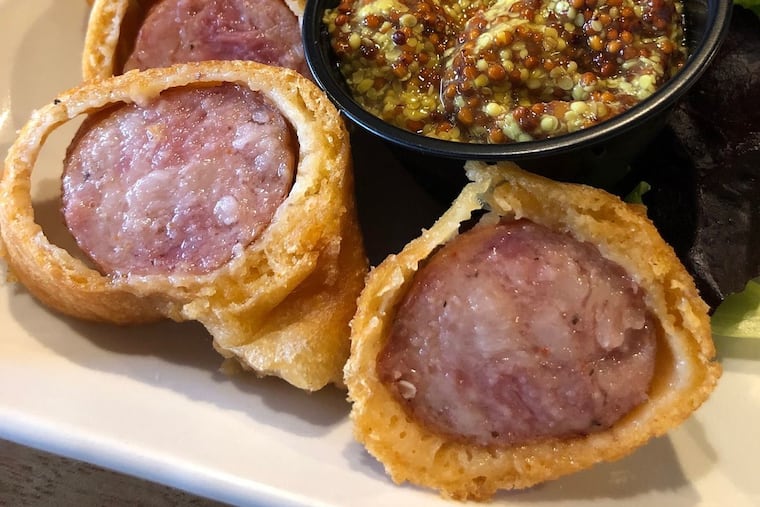 Beer-battered kielbasa at Tower Hill Brewery, 237 W. Butler Ave., Chalfont.