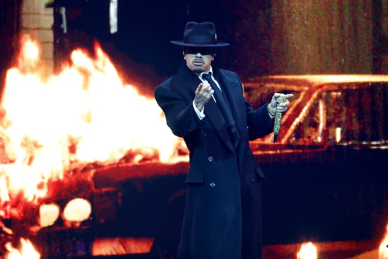 Rauw Alejandro performs during his "Cosa Nuestra" tour on Thursday at the Wells Fargo Center.