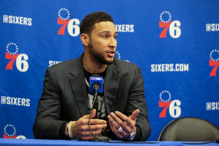 Sixers' Ben Simmons talked about his back during a news conference before the Pistons game on March 11.