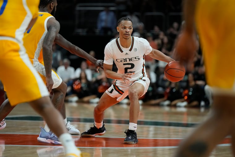 No. 5 Miami and former Bonner guard Isaiah Wong (2) will look to get past No. 4 Indiana today (8:40 p.m., TNT) for a chance to make the Sweet 16.