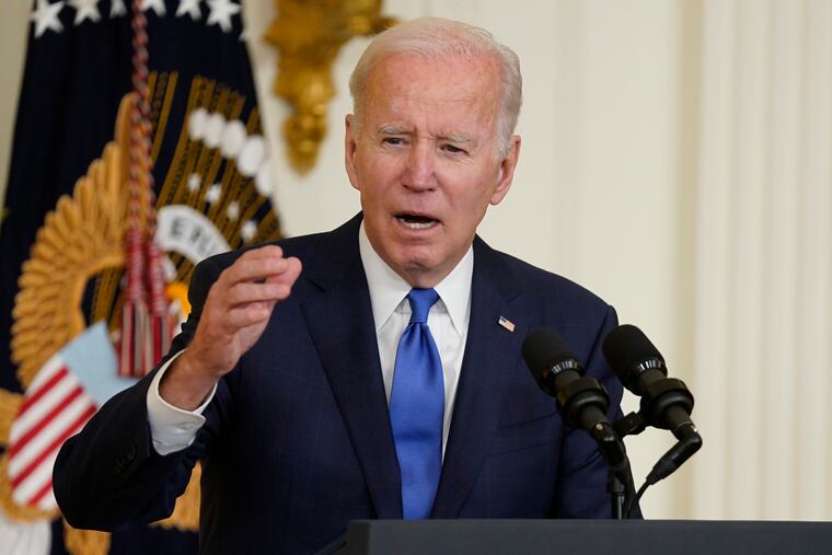 President Joe Biden speaks about strengthening the infrastructure talent pipeline during an event in the East Room of the White House, Wednesday in Washington.