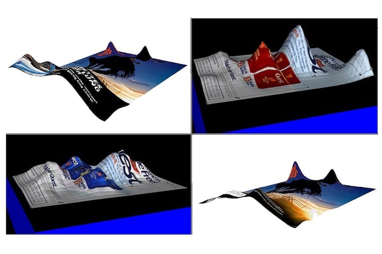 A few examples of examining advertising viewing patterns via eye tracking. Greater size spikes indicate greater viewing attention.