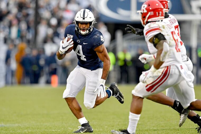 Penn State running back Journey Brown picks up yards against Rutgers.