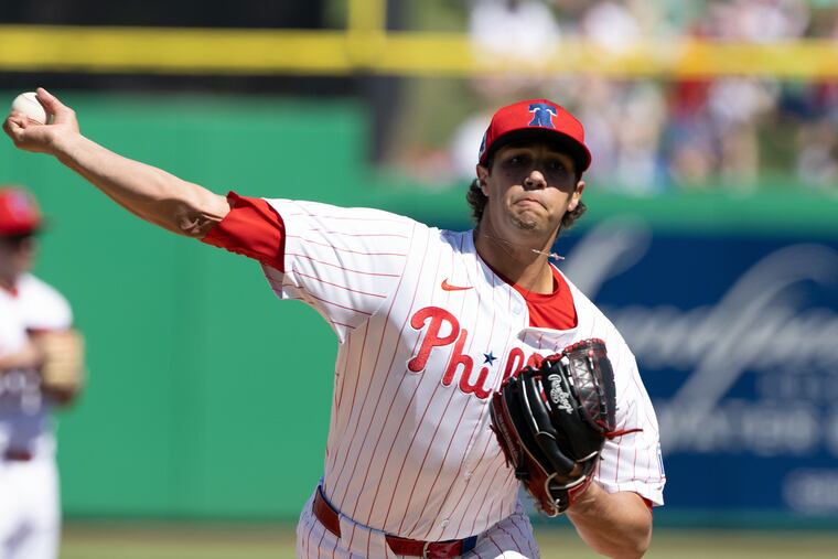 Phillies pitcher Tyler Phillips throws on Sunday, Feb 23, 2025 against the Baltimore Orioles.