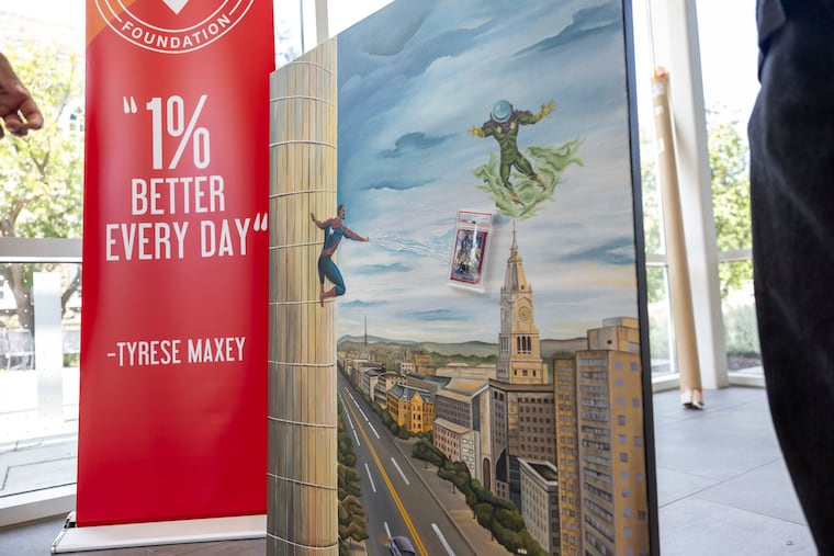 Tyrese Maxey was gifted art of him as Spider-Man on Saturday.