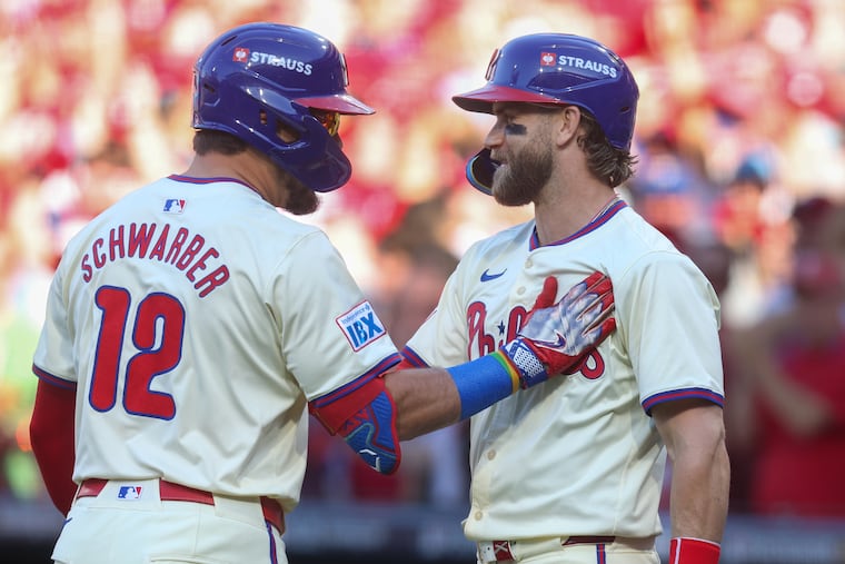 Phillies designated hitter Kyle Schwarber has provided protection in the lineup this season for Bryce Harper.