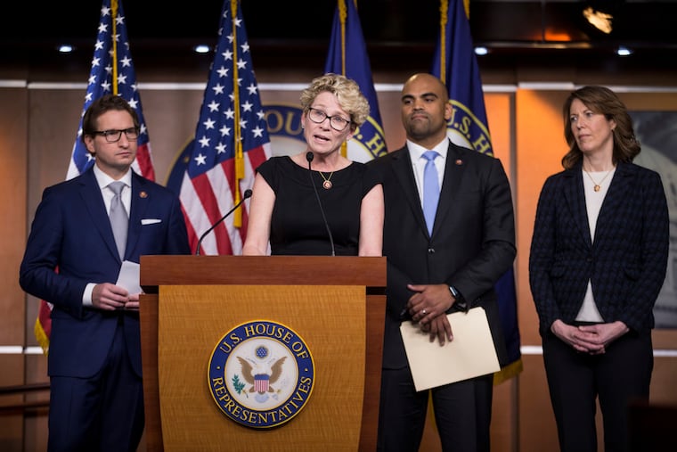 Rep. Chrissy Houlahan (D., Pa.) speaks during a 2019 news conference. Houlahan was one of 10 Democrats to vote in favor of censuring Texas Democratic Rep. Al Green following his disruption of President Donald Trump's speech.