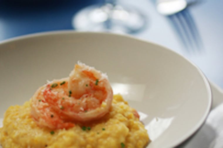 Shrimp and grits at Marigold Kitchen in W. Phila.: Simmered, whisked, chilled and beaten over two days, this is Southern grit gratification.