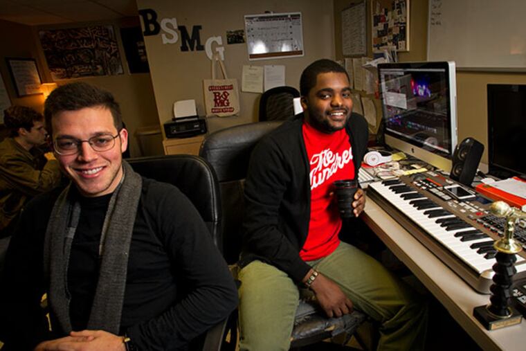 At left is Dave Silver, founder and CEO of Broad Street Music Group and Will Toms, COO at their office on the 2200 block of S. 10th St. in south Philadelphia on Thursday, January 2, 2014. ( ALEJANDRO A. ALVAREZ / STAFF PHOTOGRAPHER )