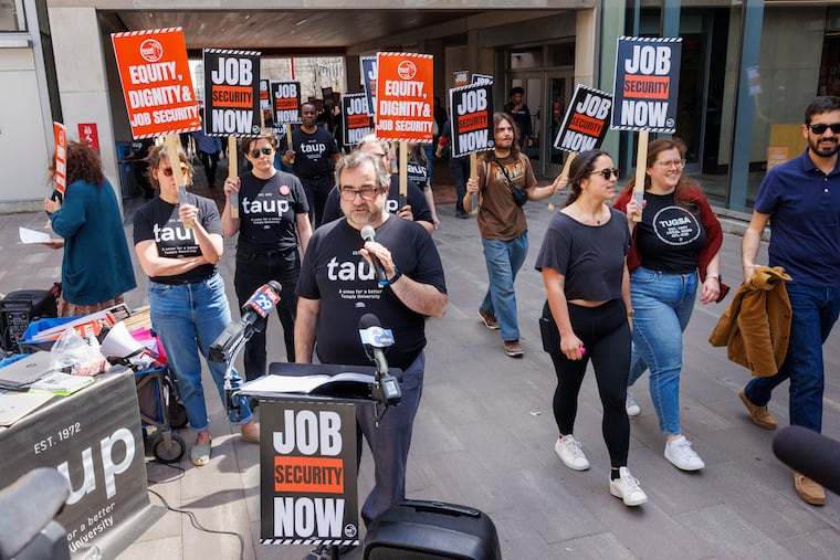 Jeffrey Doshna, president of the Temple Association of University Professionals, said the union is pushing for more job security for its adjunct and non-tenure track faculty during contract negotiations. The union held an informational picket on campus.